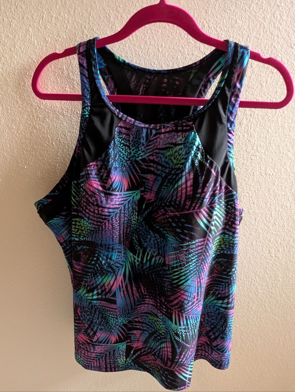 Swimsuits For All Tankini Top Tropical Leopard Print - Black Size 26 Plus Size